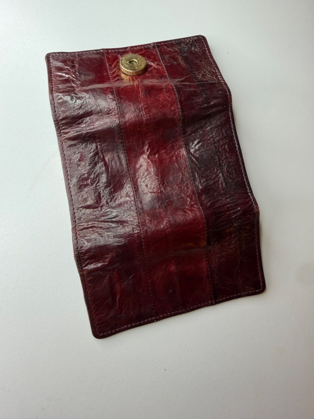 Vintage Burgundy Red Genuine Eel Skin Leather Key Wallet w/ Zip Pouch - Picture 11 of 14